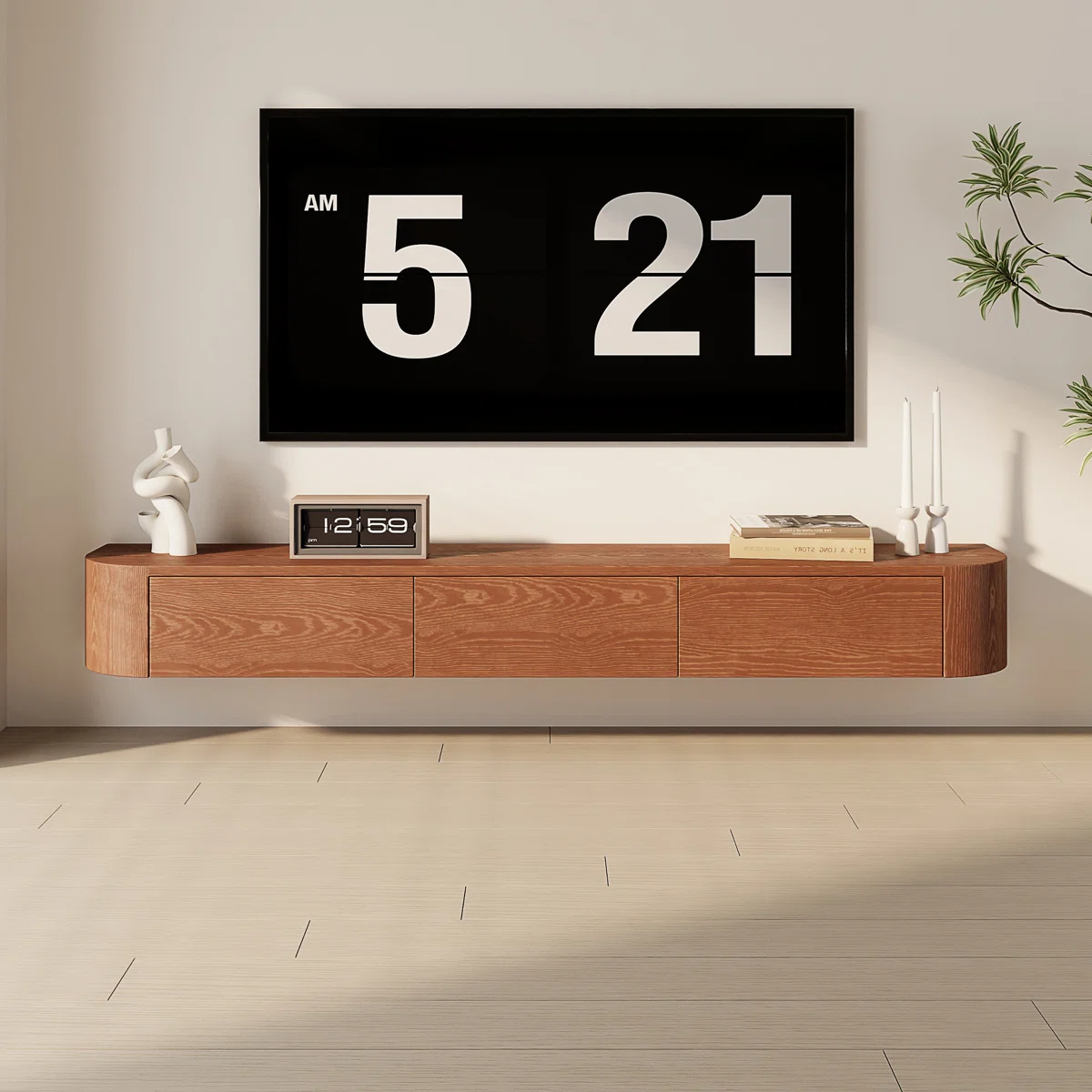 71_+Brown+Floating+TV+Cabinet+with+3+Storage+Drawers Fiorenza TV Unit - Image 1