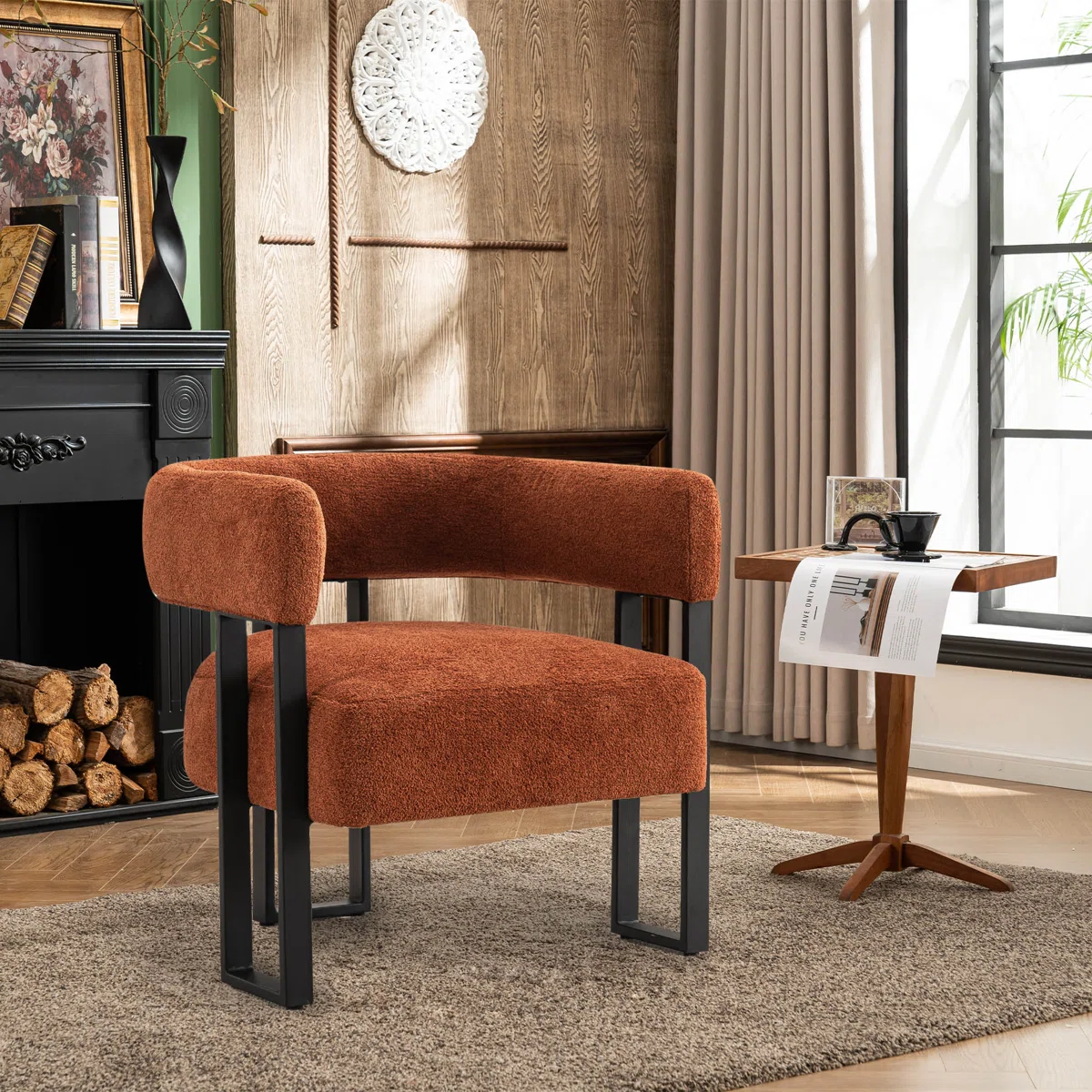 Jaytin+Full+Assembled+Upholstered+Armchair+Boucle+Fabric+Accent+Arm+Chair+Wingback+Vanity+Chair-1321383088 (2) The Aura Tripod Accent Chair - Image 1