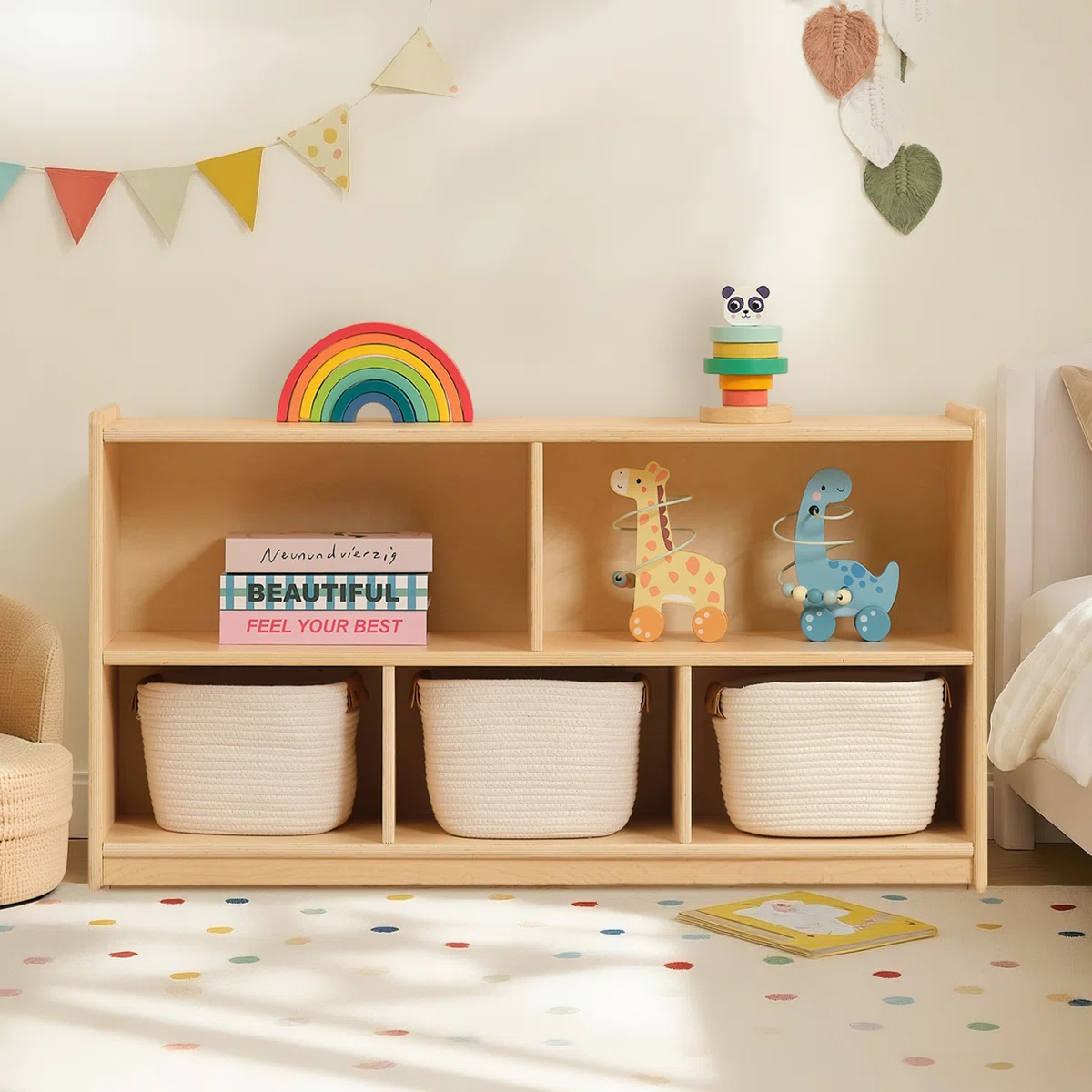 Montessori+Shelf+5-Section+Aldarcie+23.6_+H+X+44.6_+W+Bookcase (1) StoryNest Bookcase - Image 1