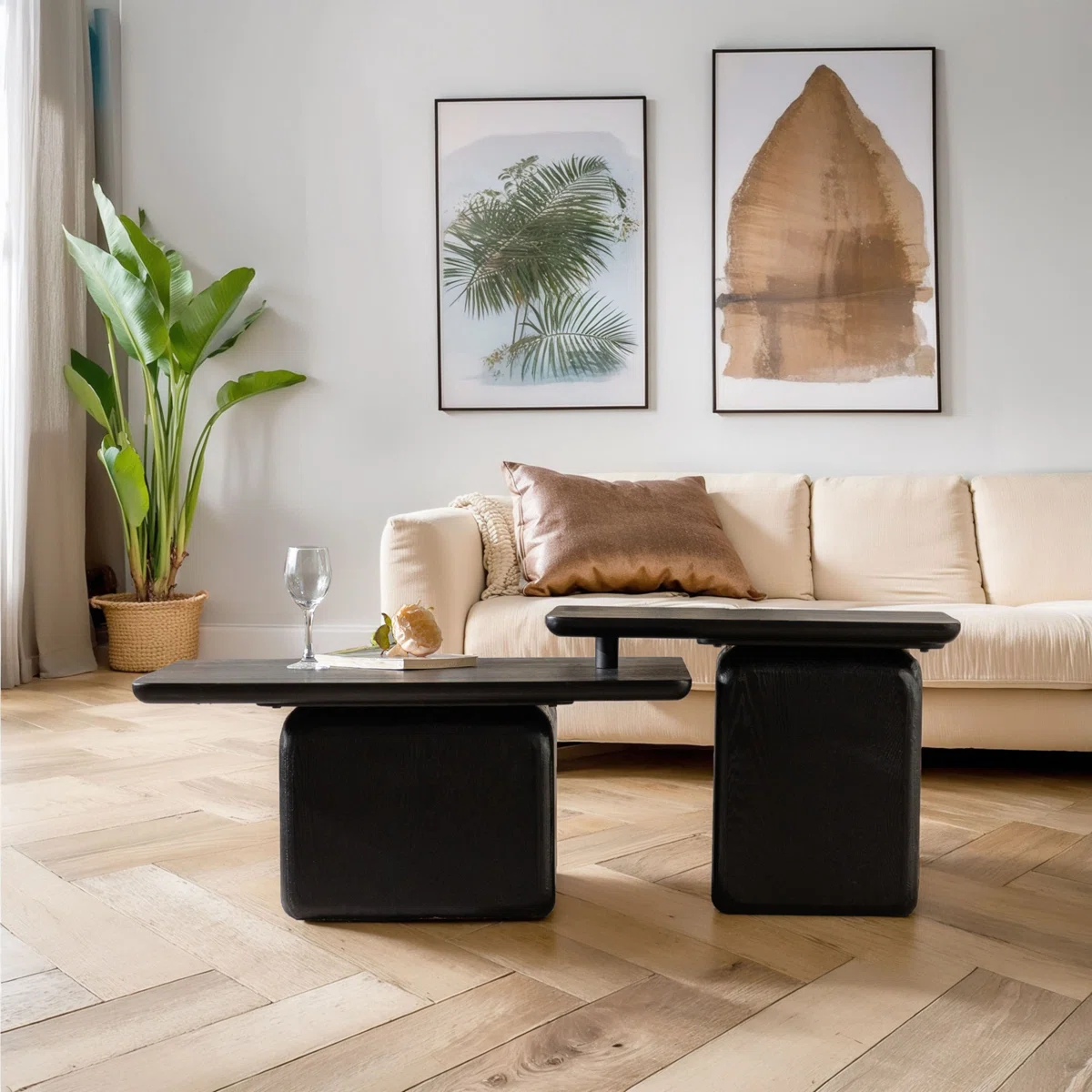 Vintage+Fashion+Style+Square+Coffee+Table+Set+Of+2_+Wood+Grain+Finish+For+Living+Room,+Office,+And+Dining+Room,+Black (2) The Retro Square Solid Wood Harmony Set - Image 1