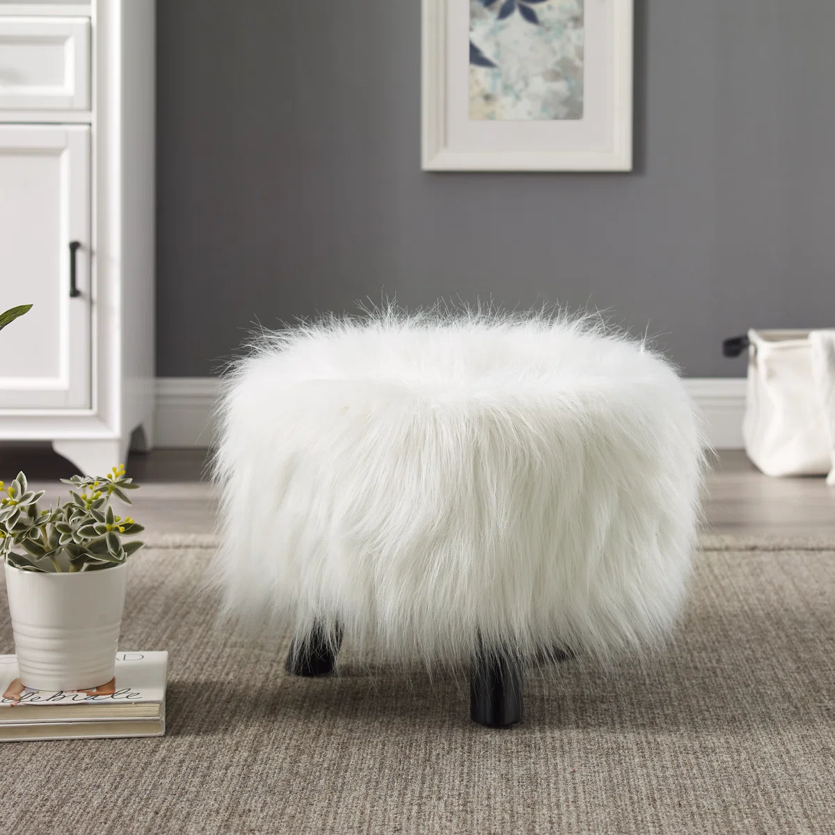Bridie+Upholstered+Ottoman-1837494267 Nimbus Flokati Pouf - Image 1